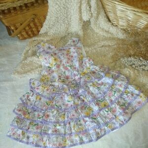 Floral Ruffle Dress with Purple Accents